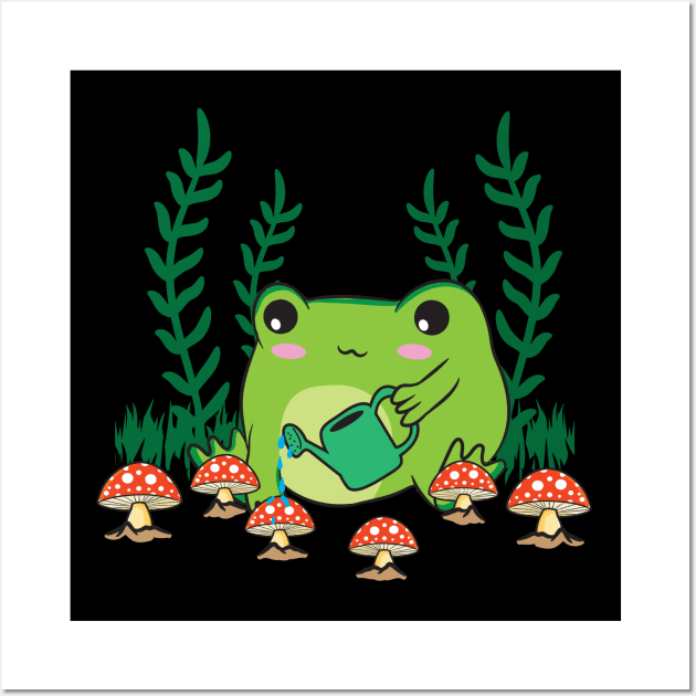 Cottagecore Aesthetic Frog Gardening Mushroom Wall Art by Alex21